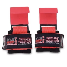 Power Weight Lifting Training Gym Hook Grips Straps Wrist Support Cushioned Red
