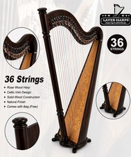 New 38 Strings Rose Wood Harp Celtic Irish Solid Natural Finished with Bag free