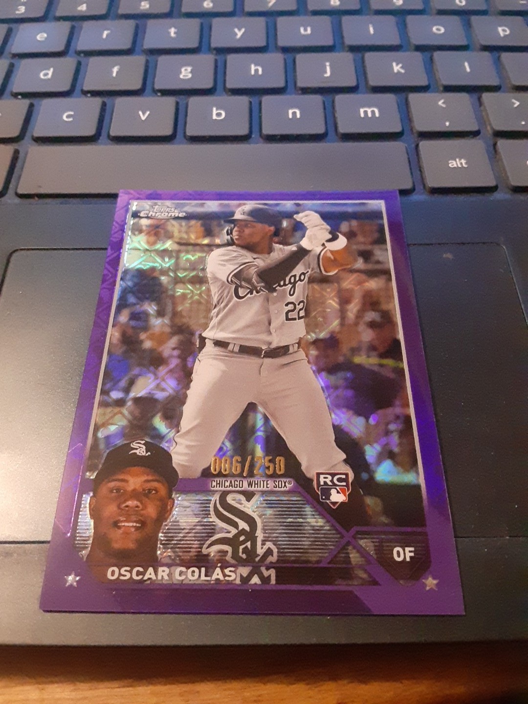 Oscar Colas 2023 Topps Chrome Logofractor #145 Purple RC /250