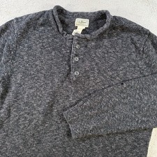 LL Bean Sweater Mens Large Tall Grey Henley Roll Neck Knit Fisherman Pullover LT