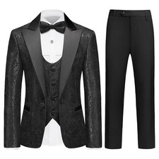 Boys 5-Pc Slim Fit Floral Jacquard Tuxedo Set - Blazer, Shirt, Vest, Pants, Tie
