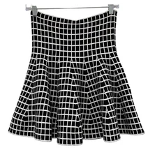 Rue21 Windowpane Pleated High Waist Flare Skater Mini Skirt Size M/L Black White