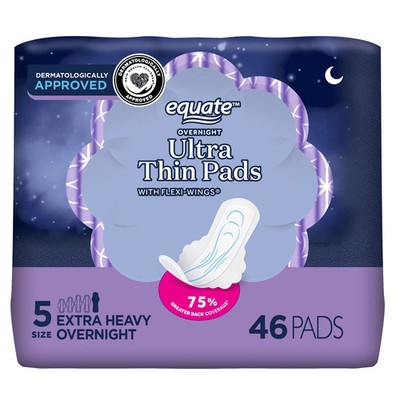 Equate Size 5 Overnight Pads Ultra Thin with Wings Extra Heavy (46 Count)