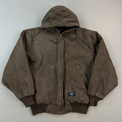 Walls Workwear Jacket Mens XL Brown Duck Canvas Fleece Lined Hooded Full Zip Y2K