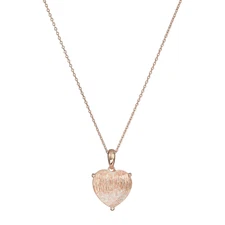 Finecraft White Sapphire Heart Necklace in Rose Gold-Plated Sterling Silver, 18"