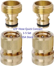 Heavy Duty 3/4" Brass Garden Hose Quick Connect Fittings Set 1-5 Set for Faucet