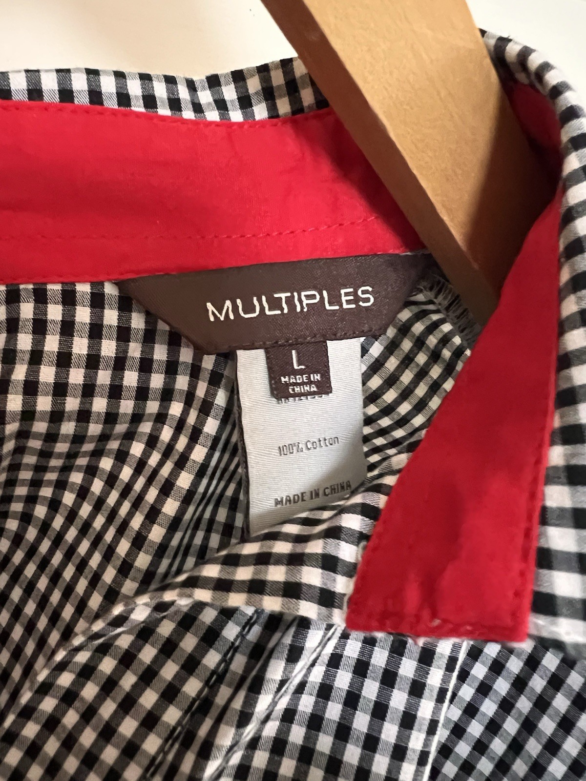 Multiples Gingham Blouse V-Neck Split Peekaboo Ba… - image 2