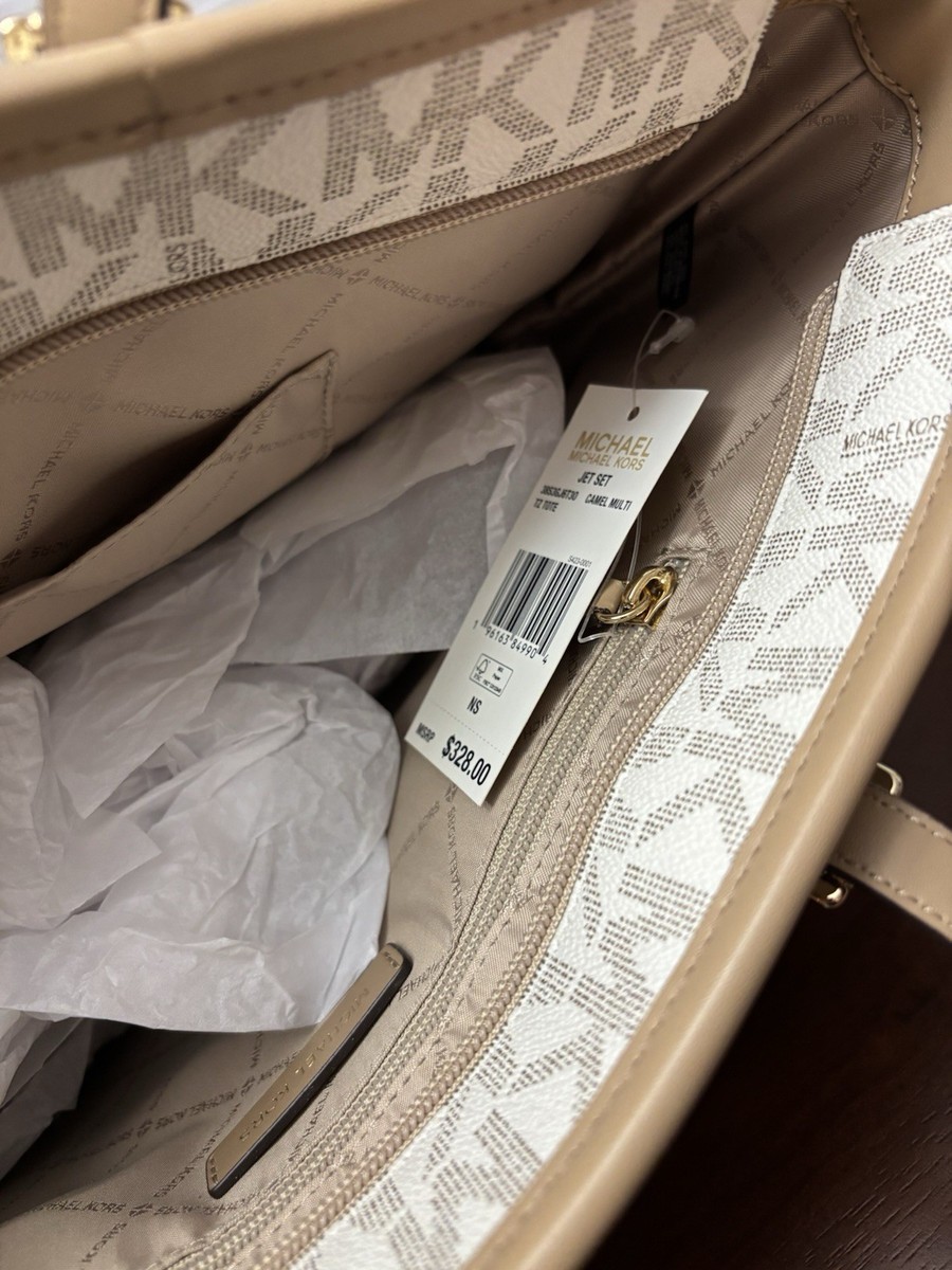 の Michael Kors NWT Large Jet Set Camel & Beige Leather Top Zip Tote