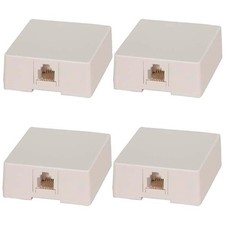 4 Pcs 1-Port RJ12 6P6C Telephone Phone Line Jack Surface Mount Box Modular White