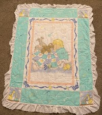 Vintage Baby Quilt Lace Trim Animal Sleeping Child blanket