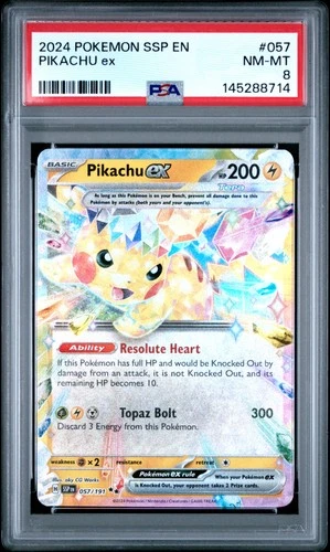 2024 POKEMON SSP EN-SURGING SPARKS #057 PIKACHU EX PSA 8