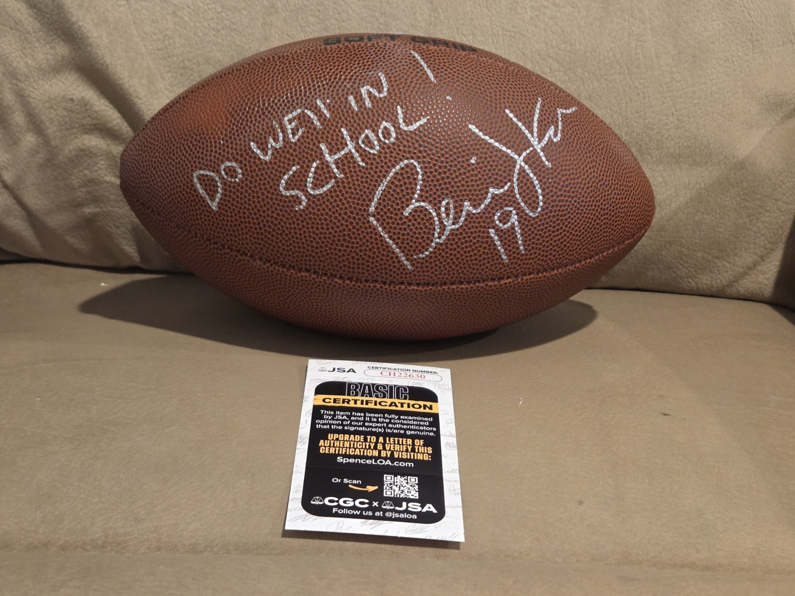 Bernie Kosar Autographed Signed full size football JSA COA BROWNS 