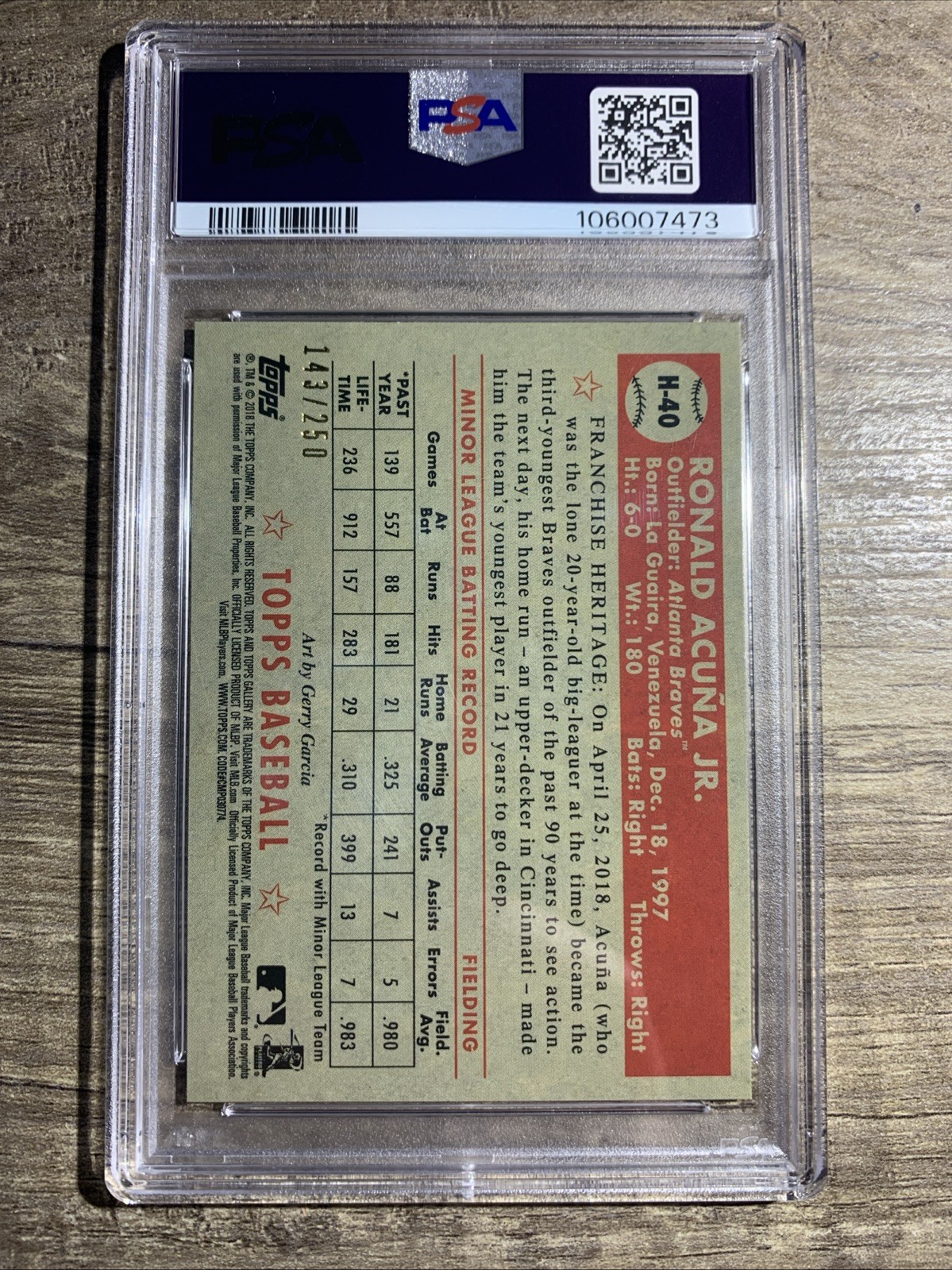*Rare Acuna RC /250* 2018 Topps Galllery Ronald Acuna Jr. Green /250 PSA 8 view 2