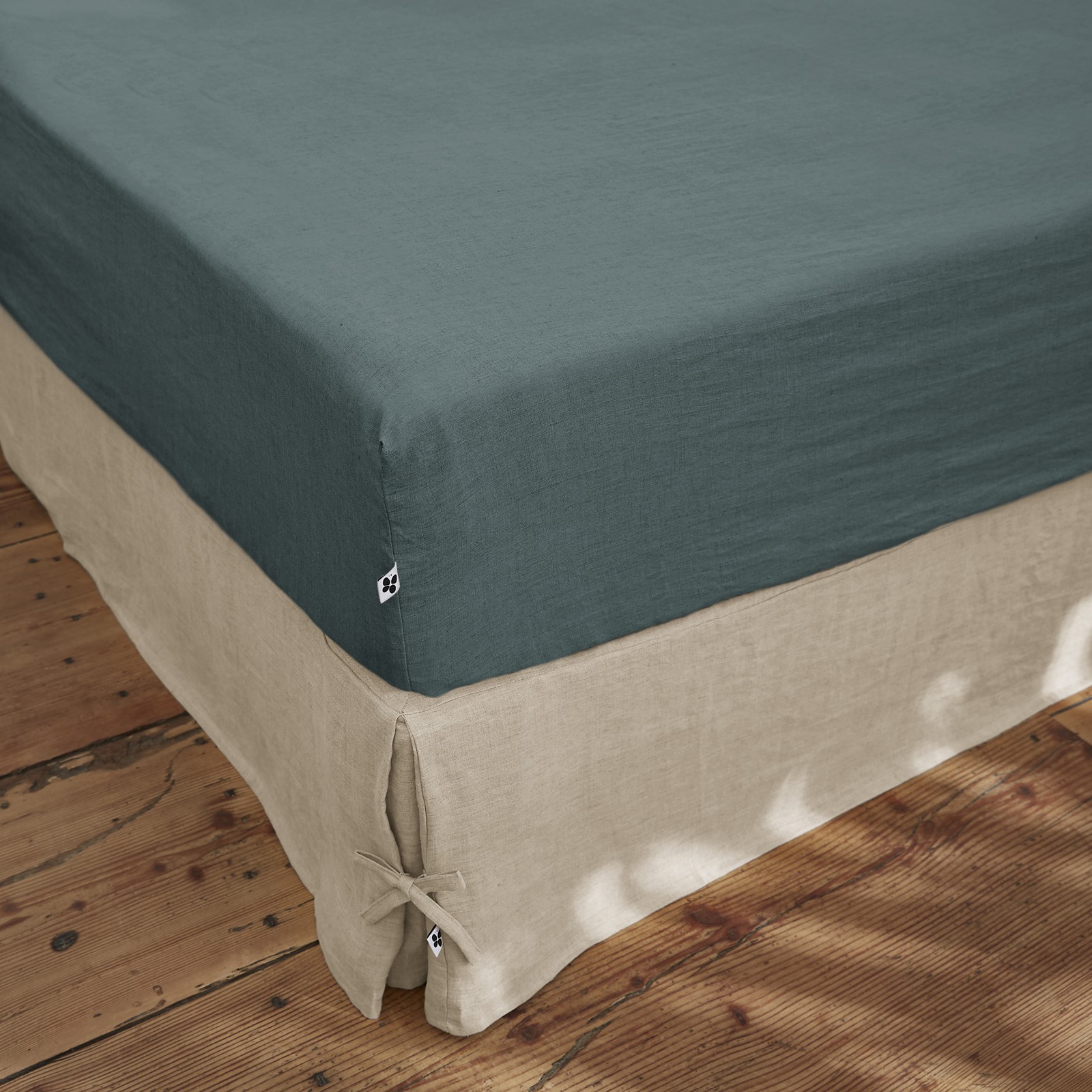 Drap housse 180x200 cm Lin Ardoise grand bonnet matelas épais linge de lit adulte en lin véritable
