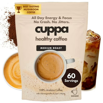 Cuppa Instant Mushroom Coffee Medium Roast 60 Servings Lion's Mane New