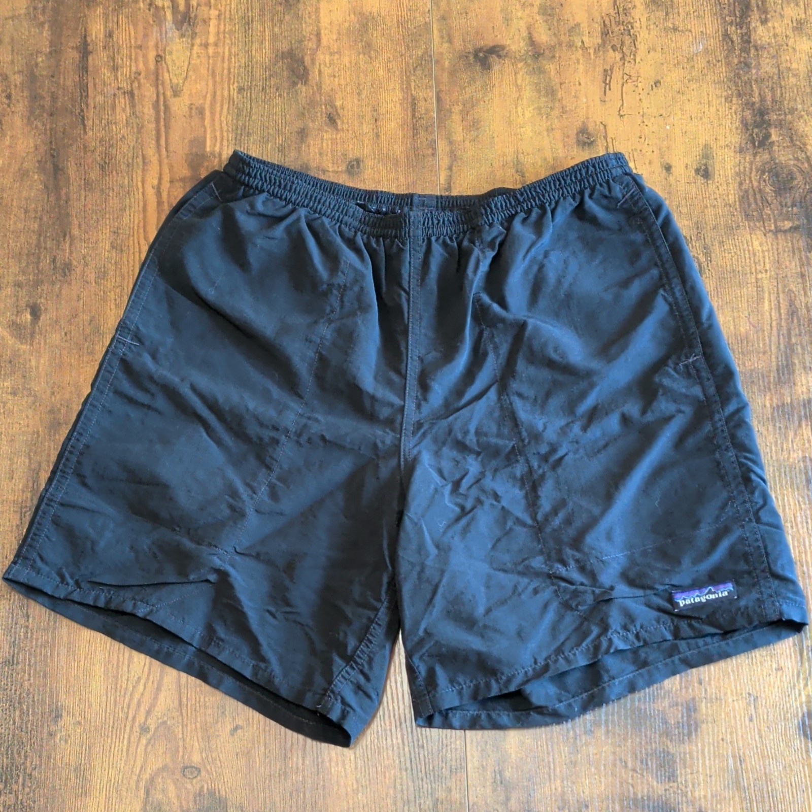 Patagonia Men's Black Nylon Swim Trunks Logo Accent Elastic Waist Drawstring
