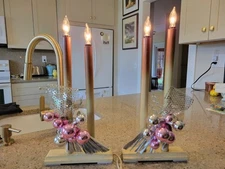  one pair Vtg Wood Base Christmas  Candolier Decoration Candle 2 Light c7 17"