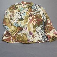 CHICO'S 100 Linen Tropical Floral Jacket Women's Size 1 Med Resort Multicolor