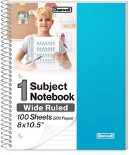 Dunwell 1 Subject Spiral Notebook, Blue Plastic Cover, 100 8x10.5", 