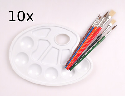 10x Pinselset mit Farbmischpalette Rundpinsel Flachpinsel Mischpalette Pinsel