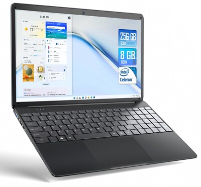 SGIN 15.6'' Laptop 8GB RAM 256GB SSD Computer Intel Qaud-Core Wi-Fi bis zu 2,5GH