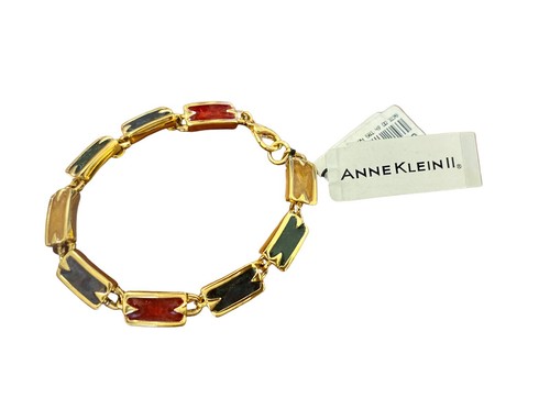 Vintage 90s NWT Anne Klein II Poured Glass Colorful Enamel Gold Tone 7" Bracelet