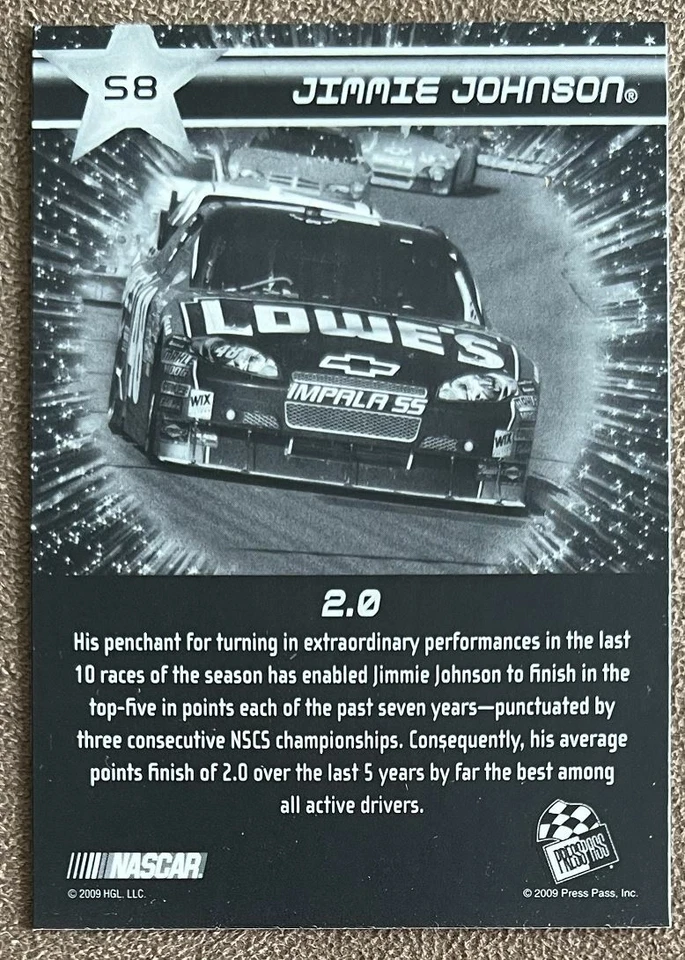 2009 Press Pass Eclipse Black & White Jimmie Johnson #58 NASCAR Racing - Image 2 of 2