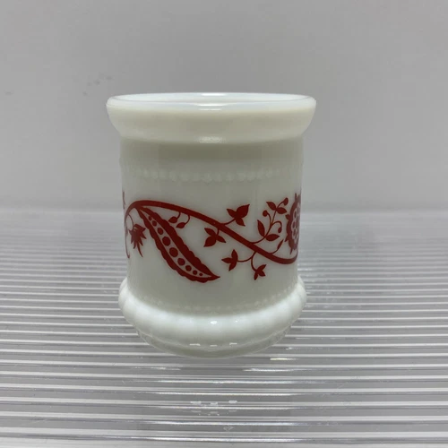 Hazel Atlas Milk Glass Sweet Pea Mustard Spice Jar Red Floral Vintage Apothecary