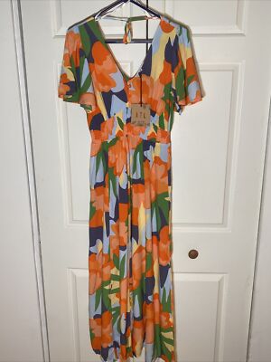 NWT Abel the Label Small Anthropologie Hilda V-Neck Side Slits Maxi Dress |  eBay