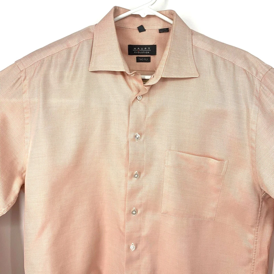 Camisa Haupt Evolution Dos Capas Para Hombre Botón Delantero Naranja Blanco L 42 16.5 Foto 2 de 4