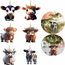 6 Pcs Christmas Highland Cow, Christmas Tree Ornaments, Farmhouse Christmas D...