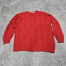 Liz Claiborne Red Vintage Cable Knit Rayon Sweater M 90s Oversized Heavy Weight