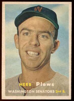 1957 Topps #169 Herb Plews NM+ RC Rookie Senators UER  73156