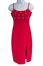 Y2K City Studio Red Rhinestone Embellished Cocktail Dress Size 7/8 Sleeveless