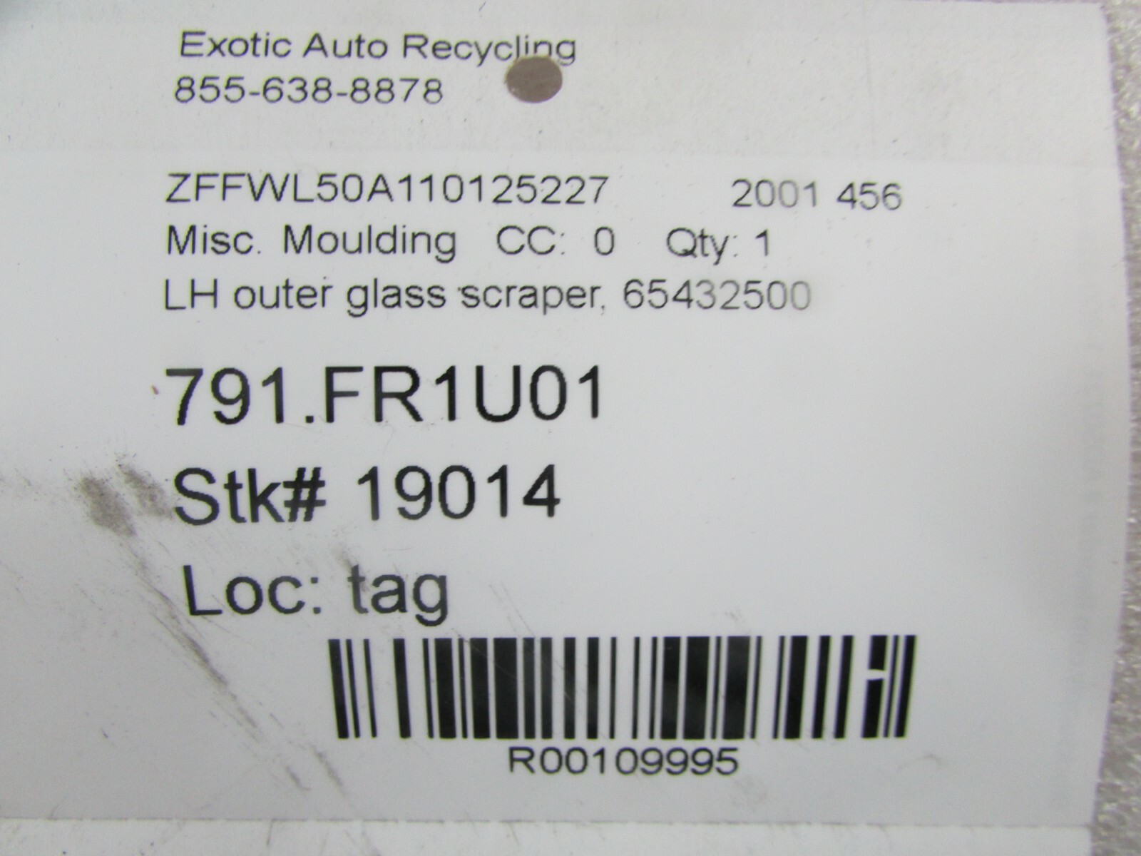 Ferrari 456, LH, Left, Outer Glass Scraper, Used, P/N 65432500