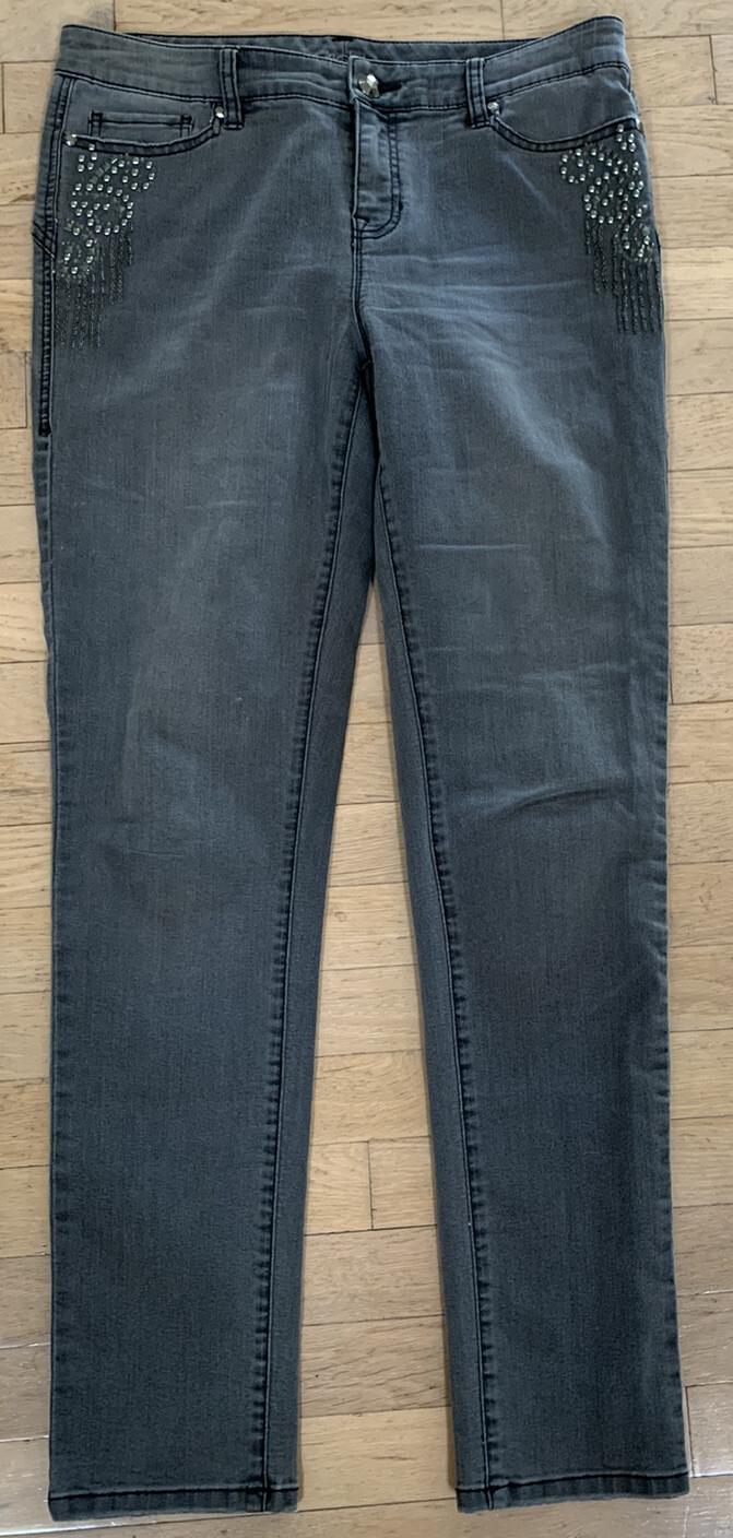 Studded Gray Skinny Jeans for Women Size 10 Mid Rise Embellished-image