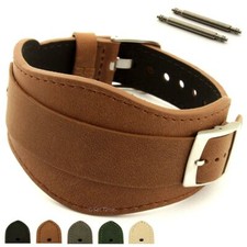 Men's Genuine Leather One-piece Cuff Pad Watch Strap Band 18 20 22 Moscow MM