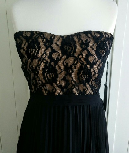 NEW Forever 21 black nude strapless lace dress size L 12 - Picture 2 of 5