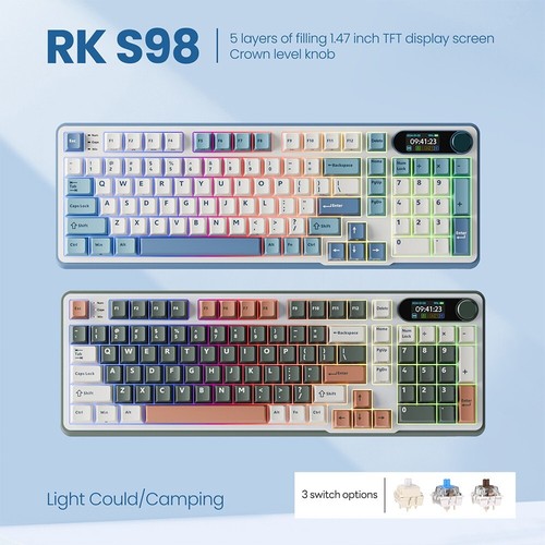 RK Royal Kludge RK S98 98 Key Tri-Mode Wired Bluetooth 2.4G Wireless Keyboard
