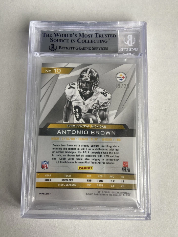 2015 Spectra Football Antonio Brown Neon Green /25 BGS 9 - Image 2 of 2