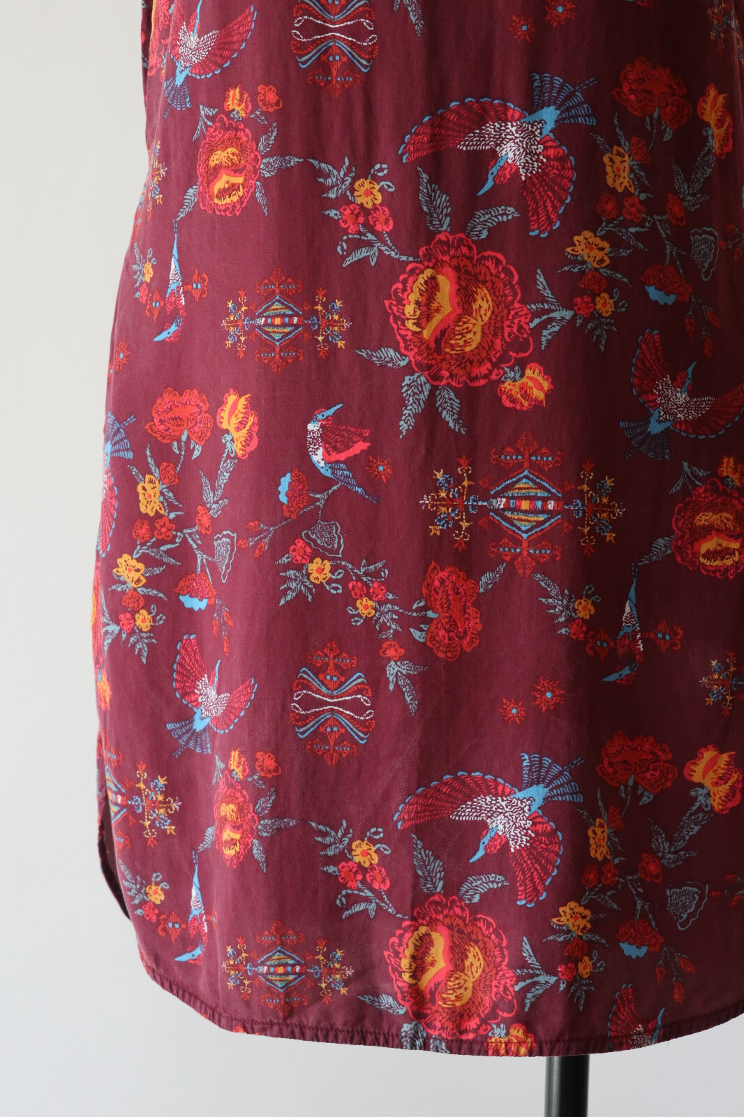 Patagonia Worn Wear Burgundy Colorful Lyocell Floral Bird Print Dress Women S thumbnail 11