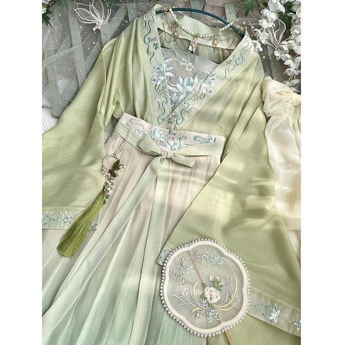 Chinese Hanfu Dress Women Cosplay Costume Traditional Green Blue Dance Dress - Picture 4 of 26