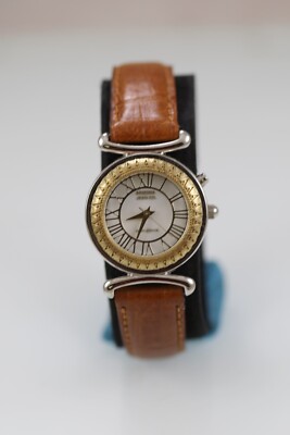 Montre Femme Vintage Arizona Jean Co - Cadran Rouge Et Blanc - Bracelet Marron - Pile Neuve