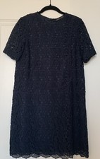 Zara Women's M Lace Crochet Overlay Sheath Dress Blue Short Sleeves NWT
