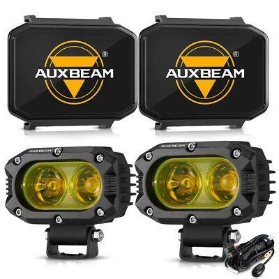 AUXBEAM 4"inch Yellow LED Work Driving Light Pods Fog Lamps & Cover Shield Combo