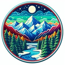 Snow Mountain Patch Iron-on Applique Clothing, Wild Animal, Nature Badge, Forest