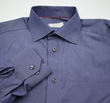 GORGEOUS 270 Eton of Sweeden Dark Blue W/White Stripe Slim Dress Shirt 16x36 L