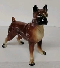 Vintage Large Ceramic Boxer Dog Figurine Brown Glazed Standing 7" tall #6