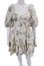 Zimmermann Womens Short Sleeve Cut Out V Neck Floral Mini Dress White Size 1