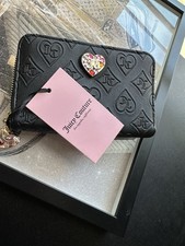 Juicy Couture Black Embossed Wallet Heart Charm Y2K NWT